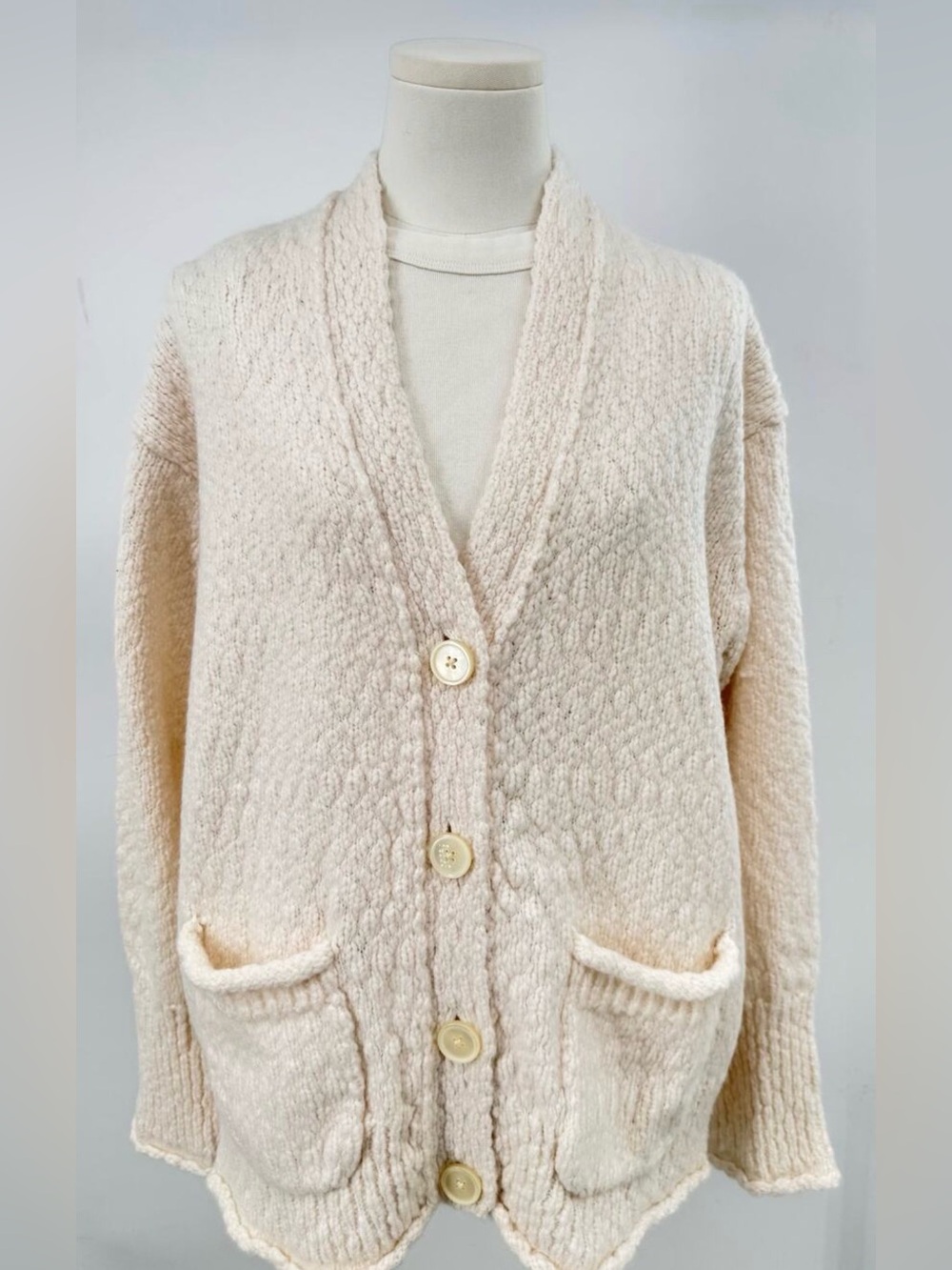 J Crew Cream Ivory Boucle Cardigan Wool Alpaca Cardi Sweater S NWOT Oversized